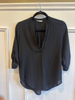 Lush Black Split-Neck Blouse